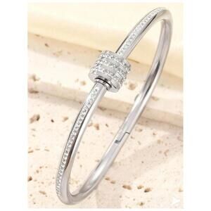 Barrel lock hinged bangle - Bracelet - Silver - CZs - 7"